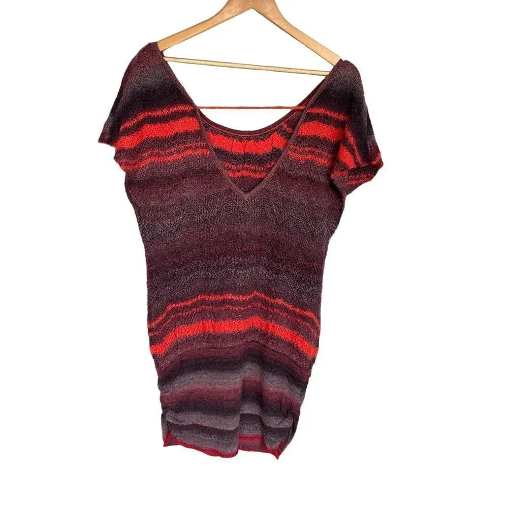 Free People Wool Blend Dress Size M Berry Combo Knit Stripe Scoop Neck Boho Cozy